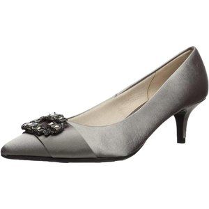 NEW LifeStride Satin Tonal Jewels Detail Cocktail Pump Shoes Pewter, Sz 7.5 M